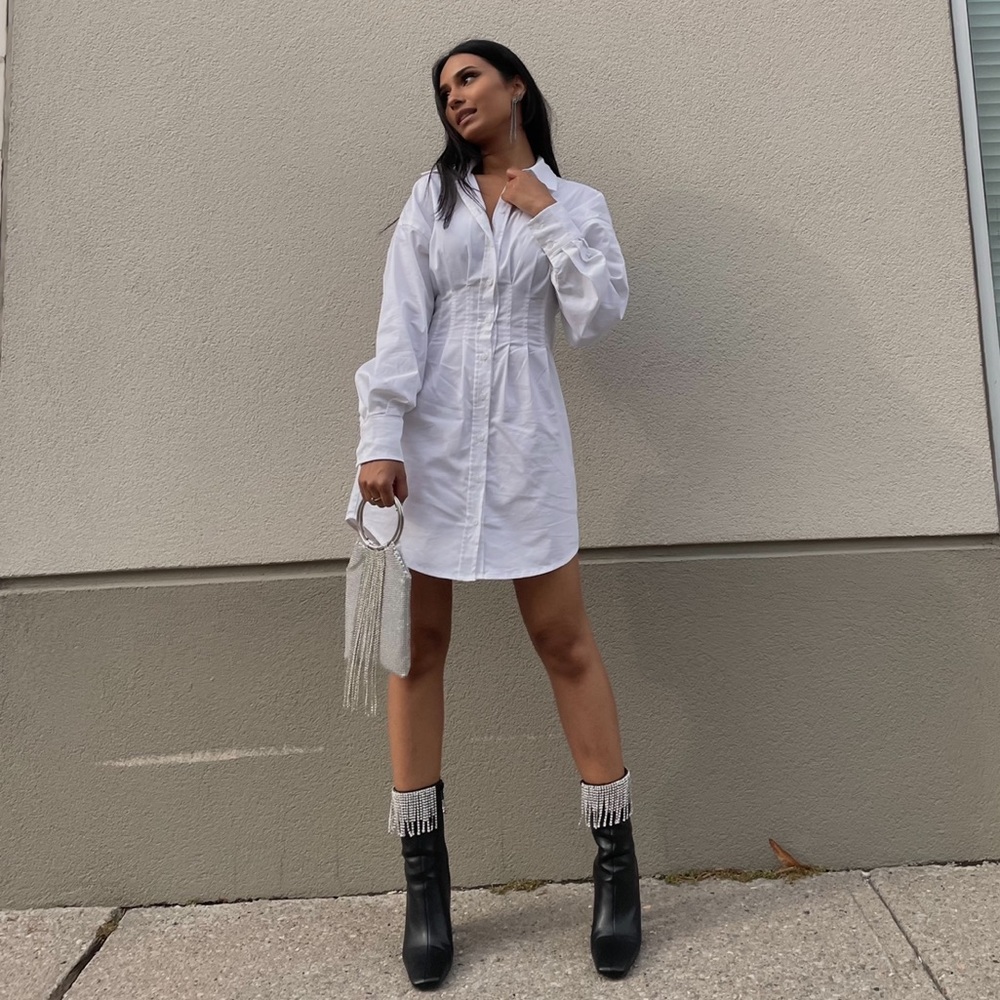Poplin shirt dress from Dynamite Clothing with Corset detail on the waist